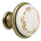 Ручка-кнопка D28мм бронза состаренная/керамика золотые узоры